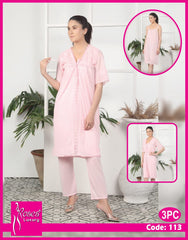 Roses Luxury 3-Piece Satin Nighty Set – Code 001