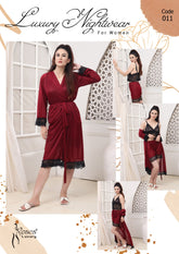 Roses Luxury 3-Piece Gown Nightwear Set - Code 011