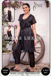 Roses Luxury Nightwear – Code 015 (3-Piece Set)