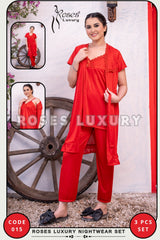 Roses Luxury Nightwear – Code 015 (3-Piece Set)