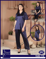Roses Luxury 2-Piece Satin Button-Down Night Suit – Code 112