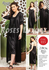 Roses Luxury 2-Piece Satin Bridal Nighty Set – Code 115