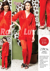 Roses Luxury 2-Piece Satin Lace Shirt Pajama Set – Code 116