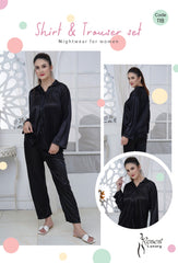 Roses Luxury Women’s Satin Shirt & Trouser Nightwear Set – Code 118