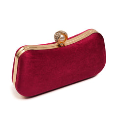 Velvet Pearl Clutch - Burgundy