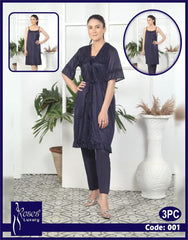 Roses Luxury 3-Piece Satin Nighty Set – Code 001