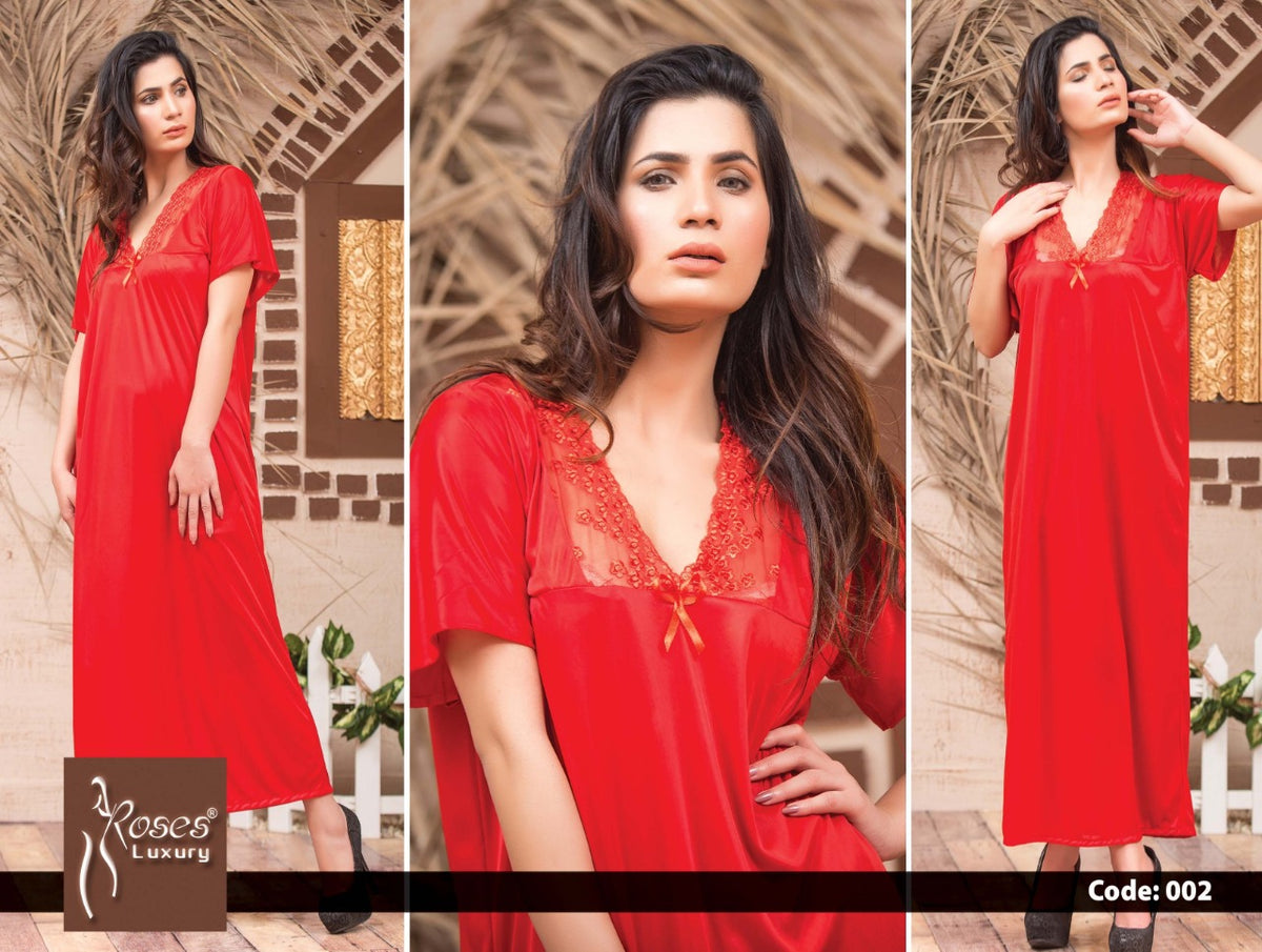 Roses Luxury Premium Satin Nighty – Code 002