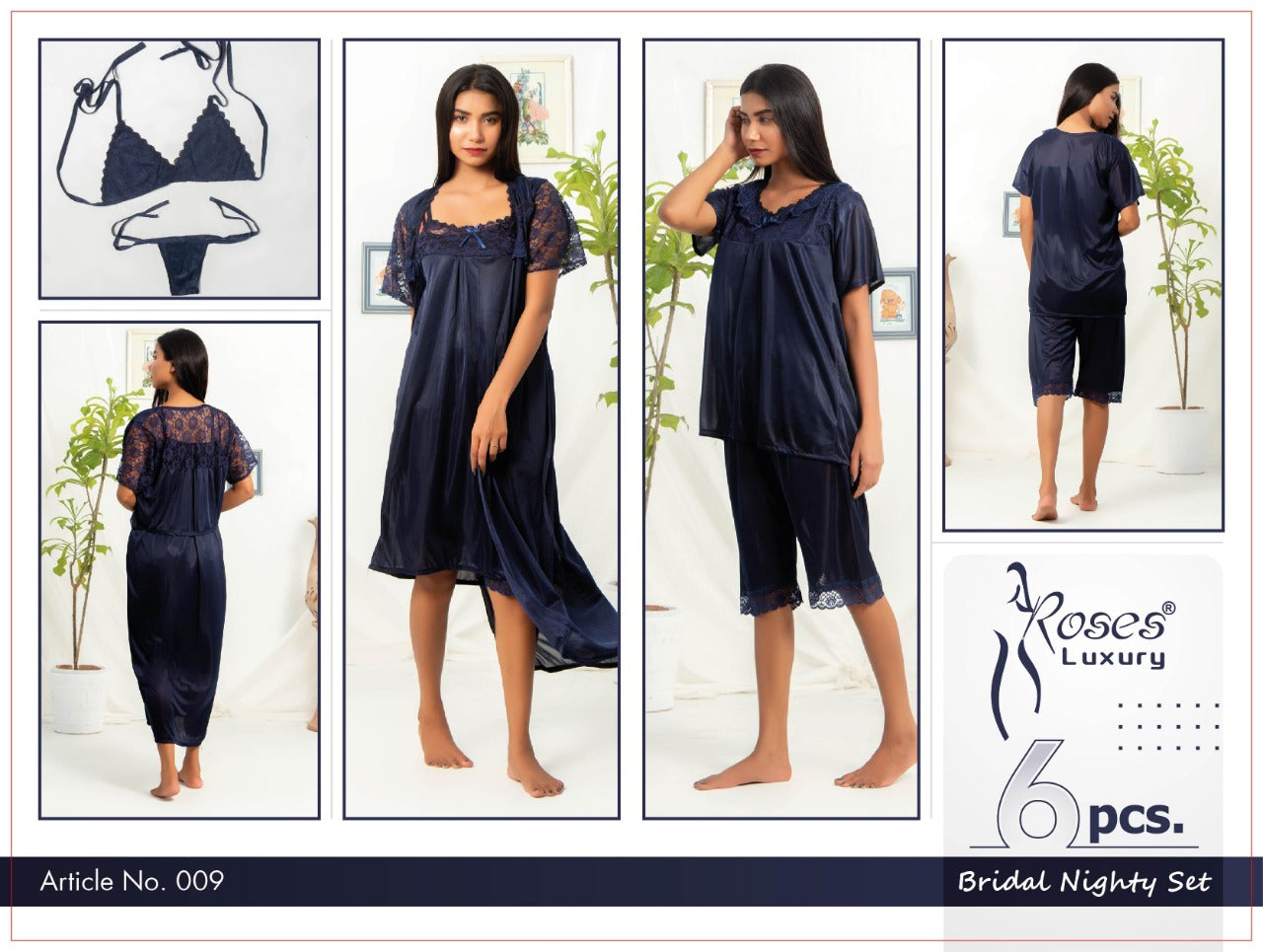 Roses Luxury 6-Piece Bridal Nighty Set