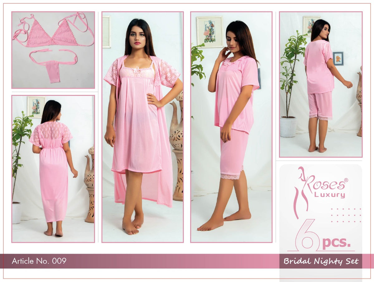 Roses Luxury 6-Piece Bridal Nighty Set - Code 009