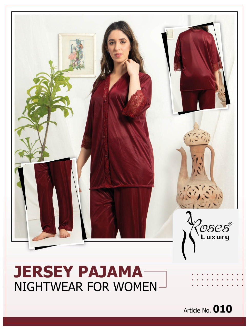 Roses Luxury Jersey Pajama Nightwear Set – Article No. 010