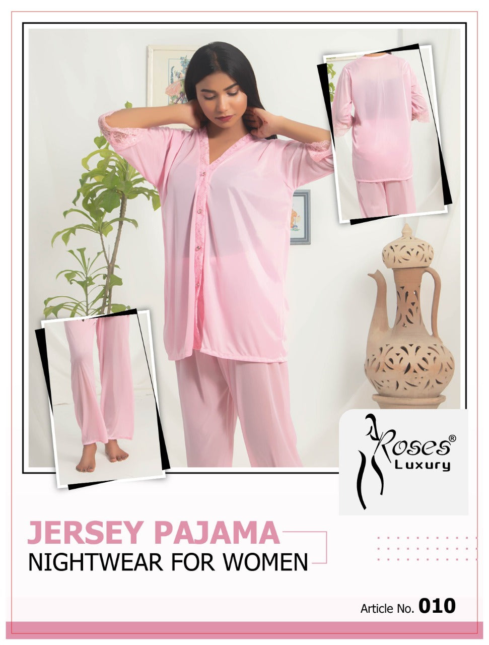 Roses Luxury Jersey Pajama Nightwear Set – Article No. 010