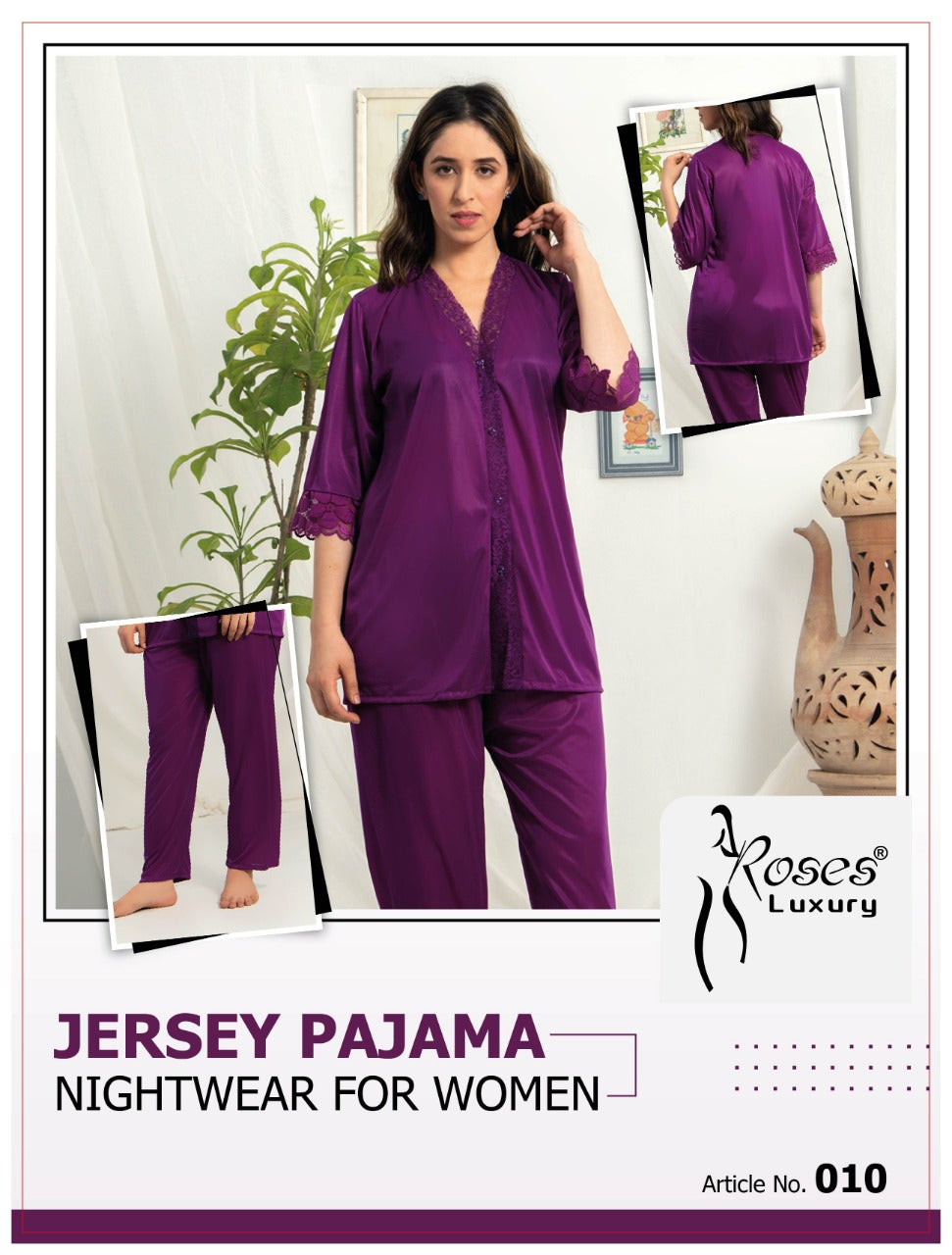 Roses Luxury Jersey Pajama Nightwear Set – Article No. 010