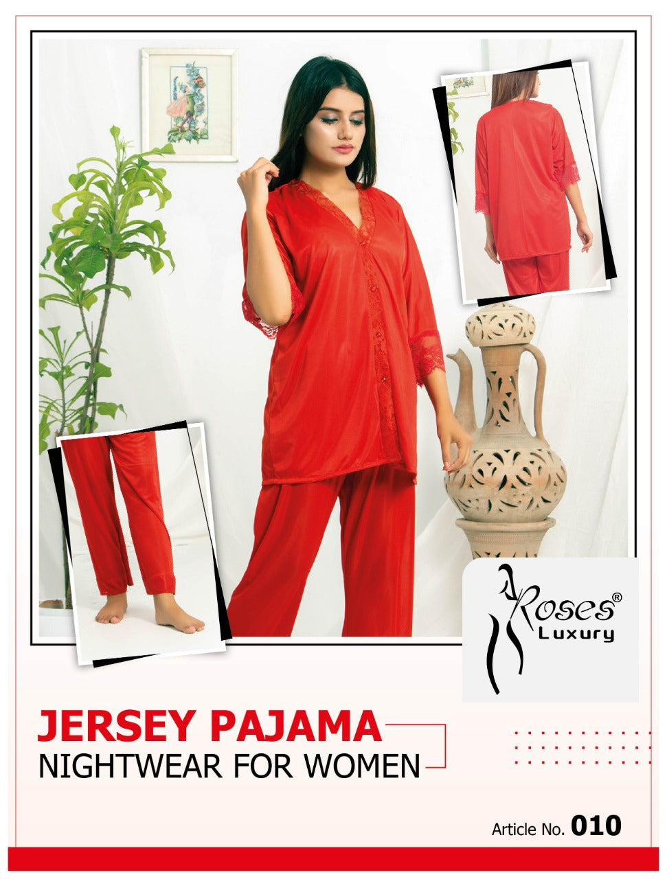 Roses Luxury Jersey Pajama Nightwear Set – Article No. 010