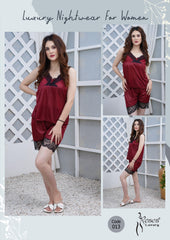 Roses Luxury Satin & Lace Shorts Nightwear Set – Code 013