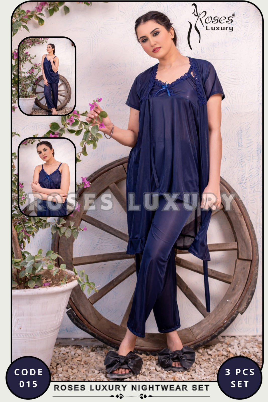 Roses Luxury Nightwear – Code 015 (3-Piece Set)
