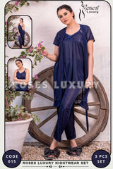 Roses Luxury Nightwear – Code 015 (3-Piece Set)