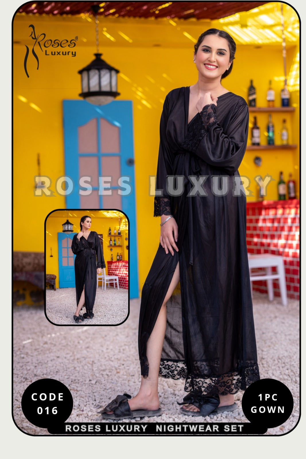 Roses Luxury Long Nightwear Gown – Code 016