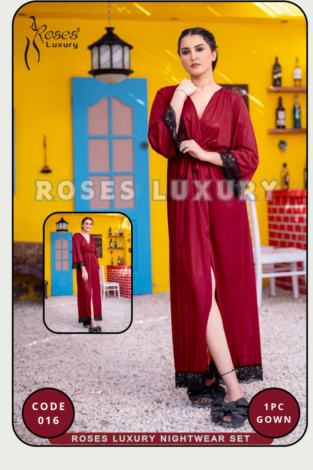 Roses Luxury Long Nightwear Gown – Code 016