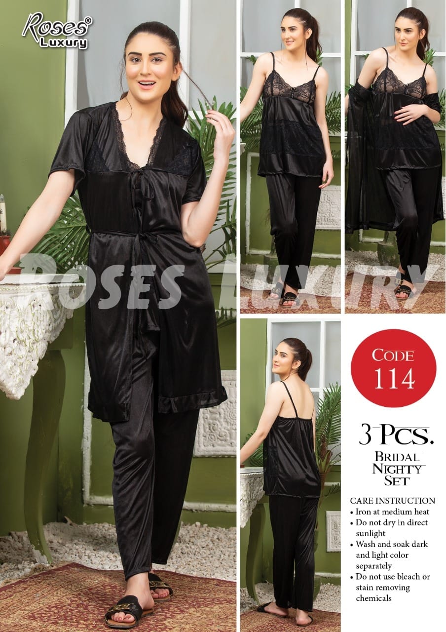 Roses Luxury 3-Piece Premium Bridal Nighty Set – Code 114