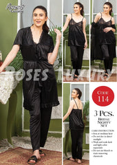 Roses Luxury 3-Piece Premium Bridal Nighty Set – Code 114