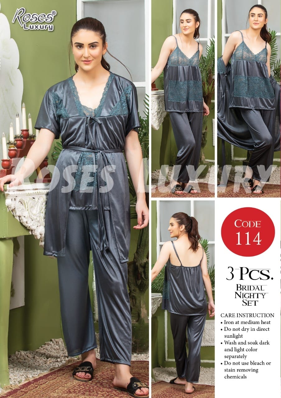 Roses Luxury 3-Piece Premium Bridal Nighty Set – Code 114