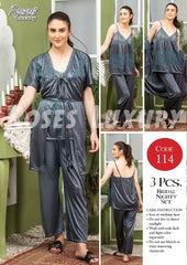 Roses Luxury 3-Piece Premium Bridal Nighty Set – Code 114