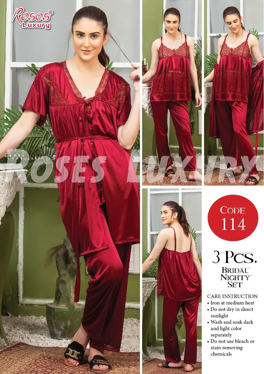 Roses Luxury 3-Piece Premium Bridal Nighty Set – Code 114