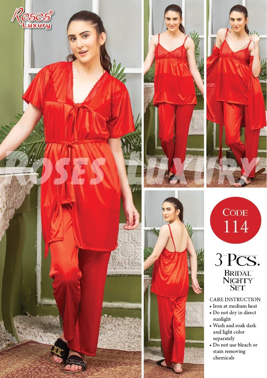 Roses Luxury 3-Piece Premium Bridal Nighty Set – Code 114