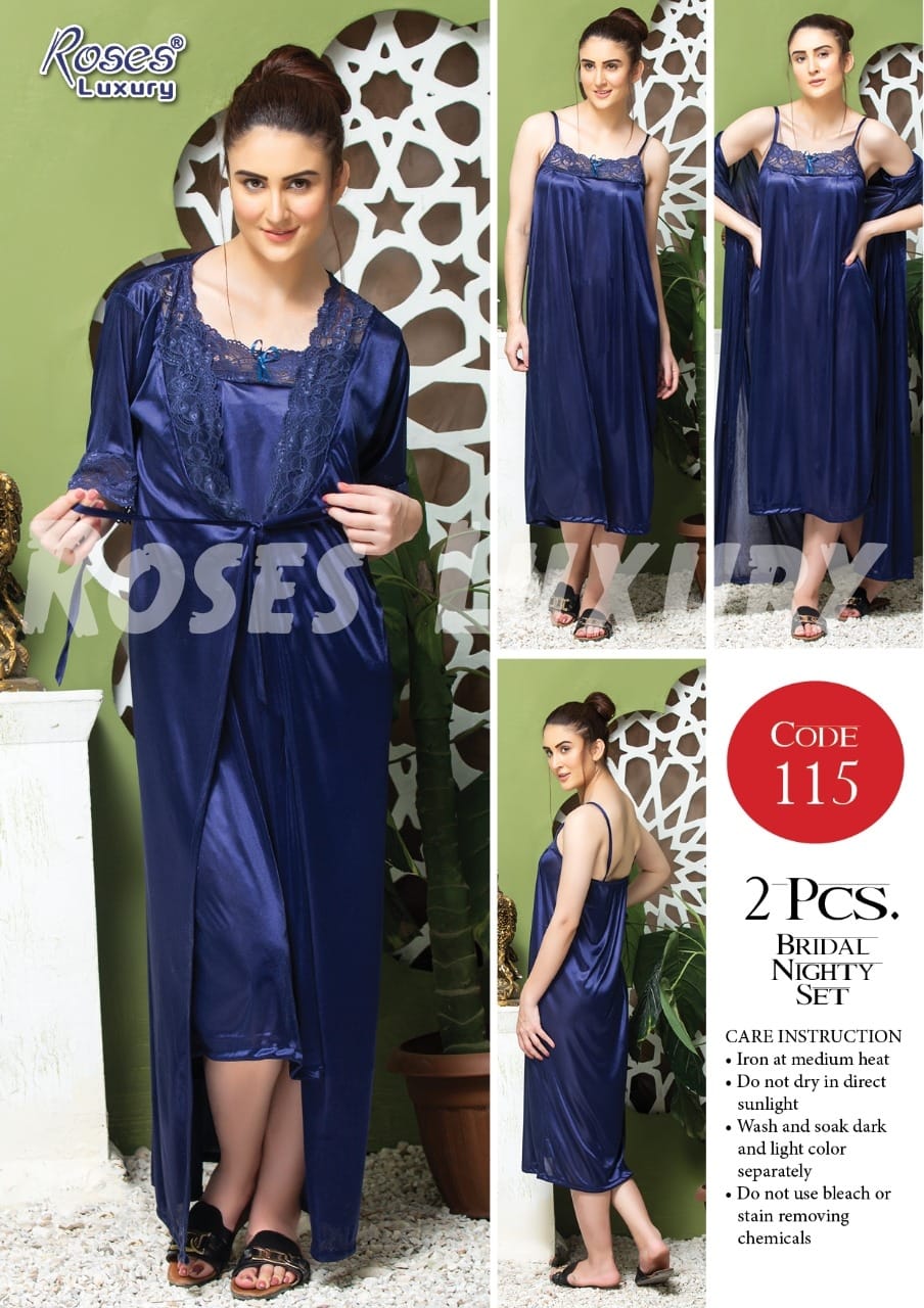 Roses Luxury 2-Piece Satin Bridal Nighty Set – Code 115