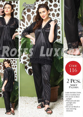 Roses Luxury 2-Piece Satin Lace Shirt Pajama Set – Code 116