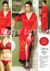 Roses Luxury 3-Piece Premium Bridal Nighty Set – Code 117