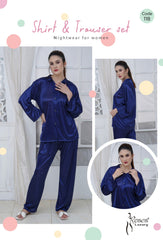 Roses Luxury Women’s Satin Shirt & Trouser Nightwear Set – Code 118