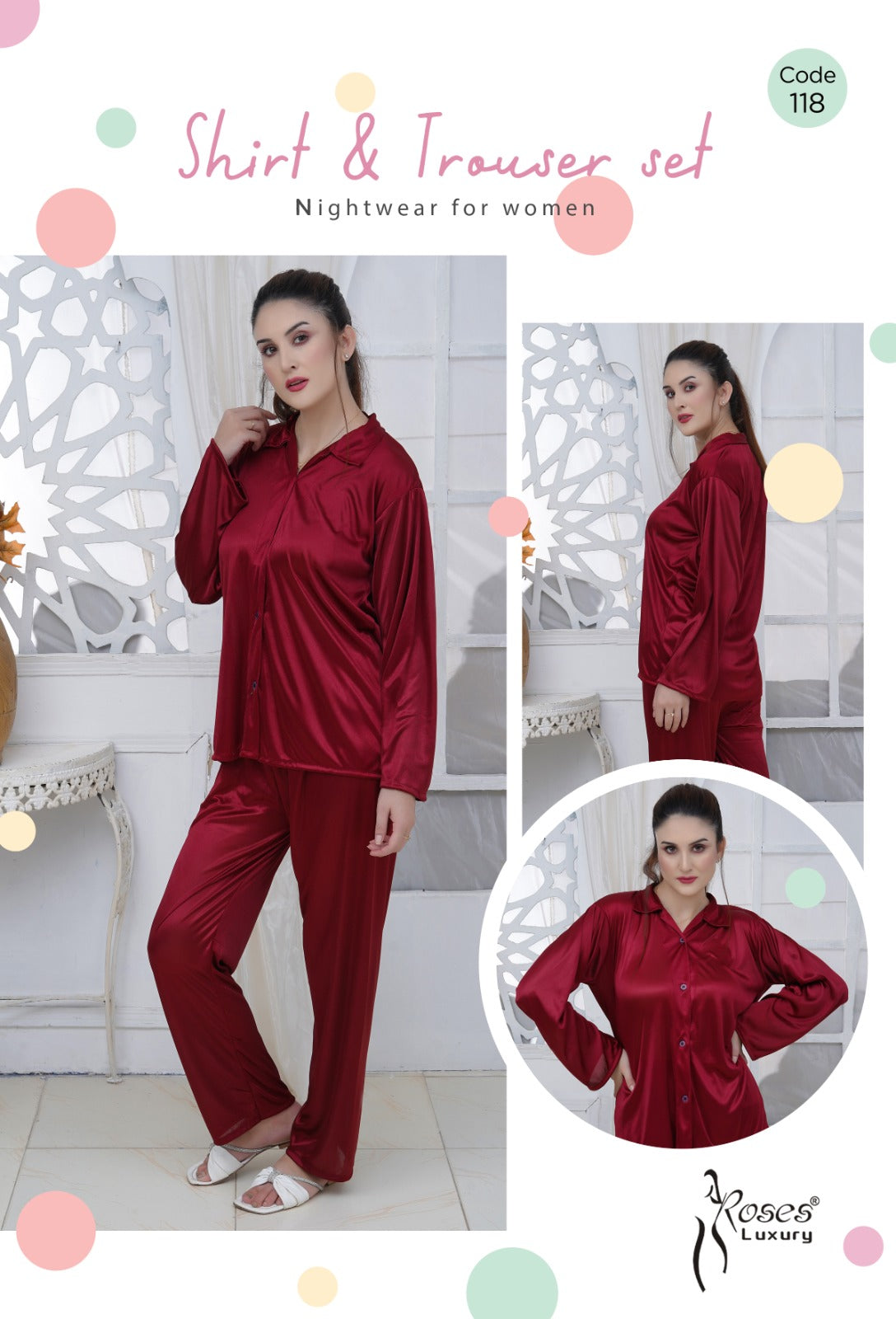 Roses Luxury 2-Piece Pajama Nightwear Set - Code 118