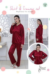 Roses Luxury Women’s Satin Shirt & Trouser Nightwear Set – Code 118