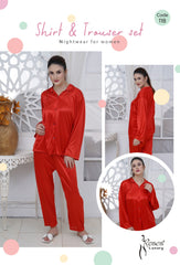 Roses Luxury Women’s Satin Shirt & Trouser Nightwear Set – Code 118