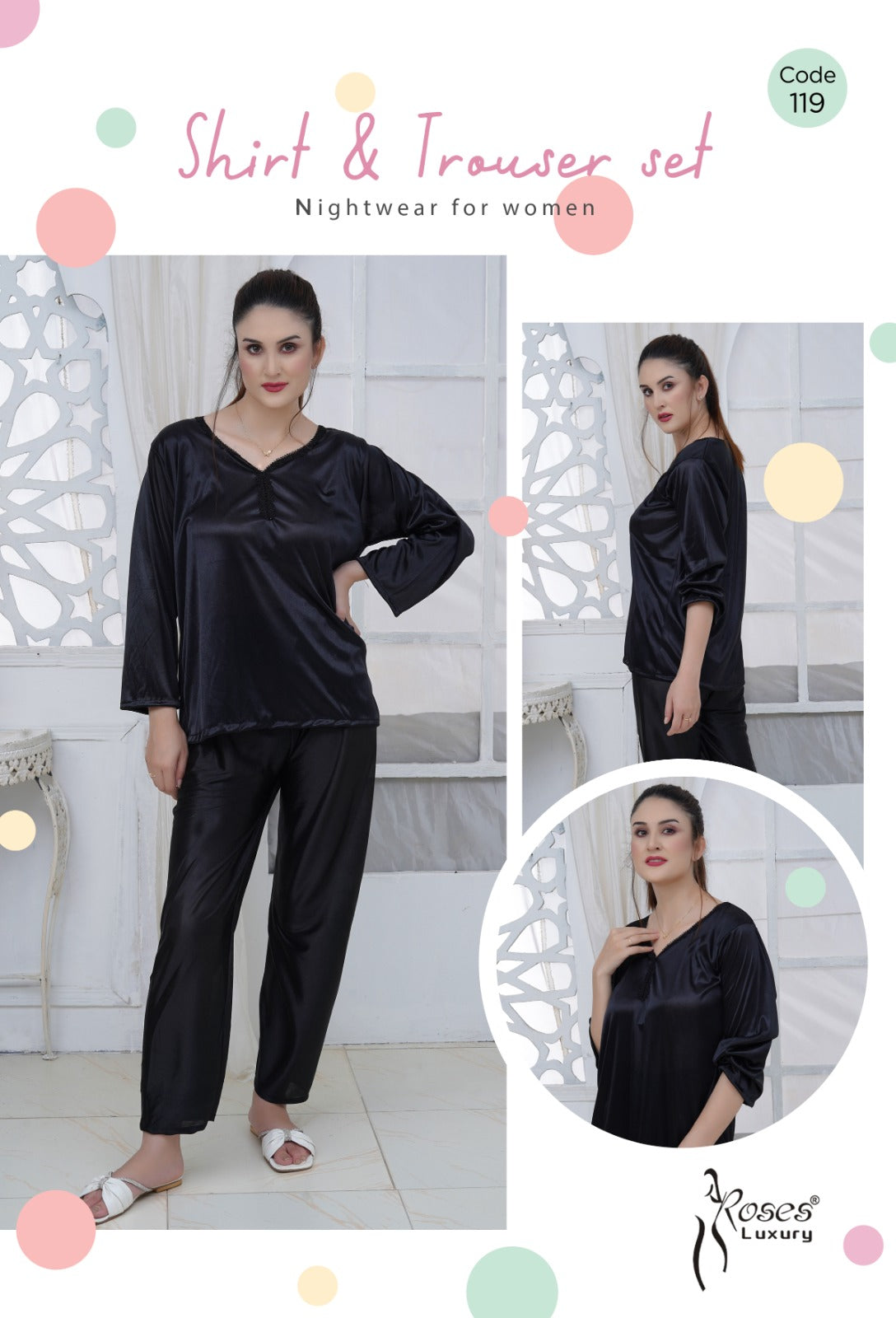 Roses Luxury Shirt & Trouser Nightwear Set – Code 119
