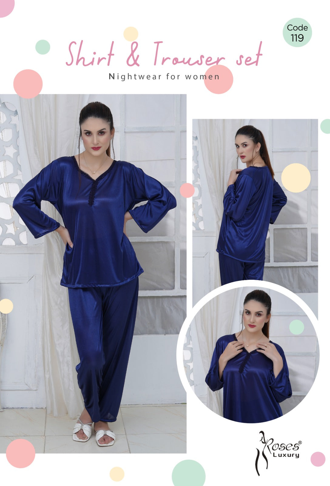Roses Luxury 2-Piece Pajama Nightwear Set - Code 119