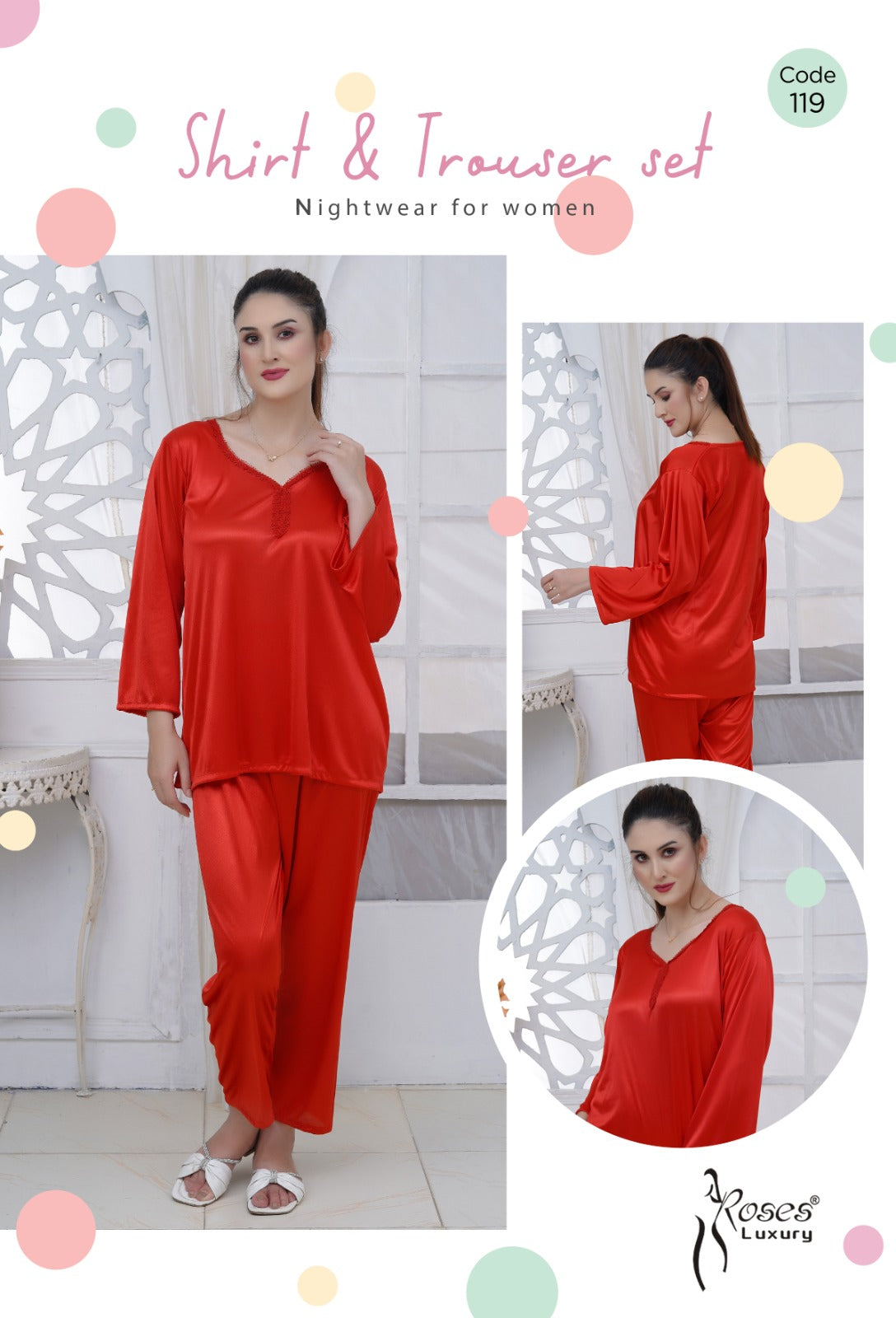 Roses Luxury Shirt & Trouser Nightwear Set – Code 119