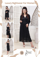 Roses Luxury 3-Piece Satin Bridal Nightwear Set – Code 120