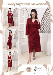 Roses Luxury 3-Piece Satin Bridal Nightwear Set – Code 120