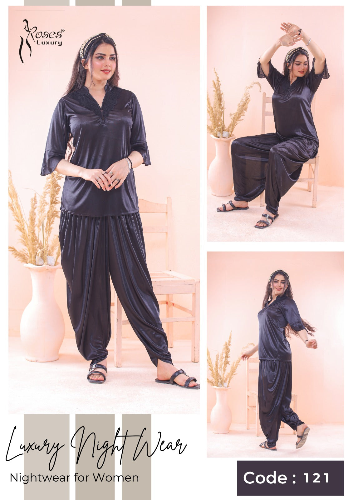 Roses Luxury 2-Piece Patyala Nightwear Set – Code 121