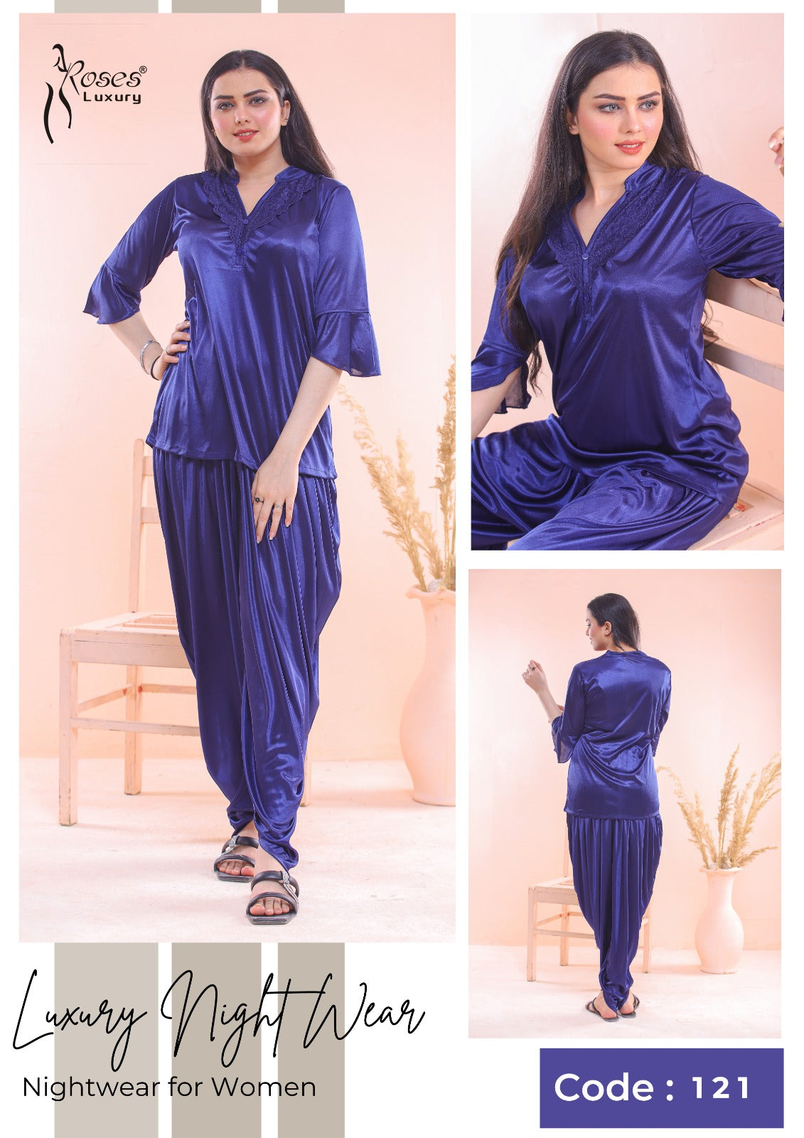 Roses Luxury 2-Piece Patyala Nightwear Set – Code 121