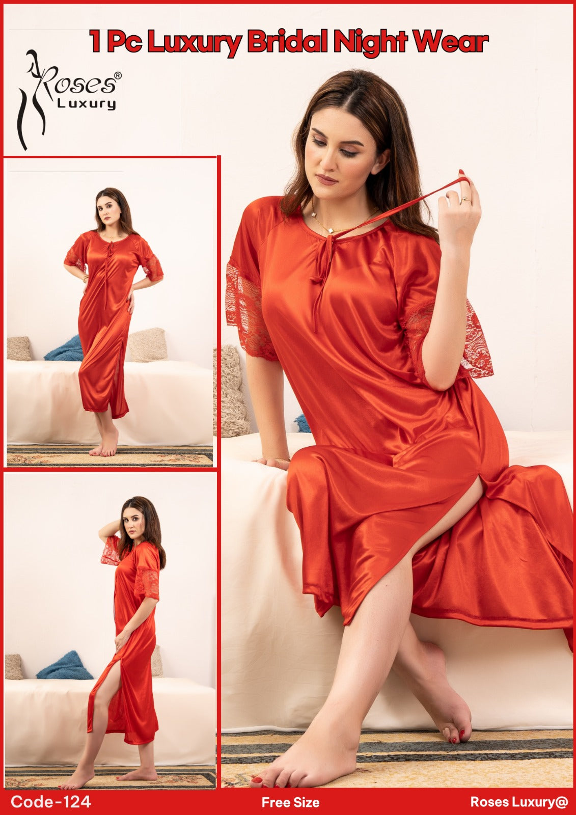 Roses Luxury 1-Piece Gown Nightwear Set - Code 124