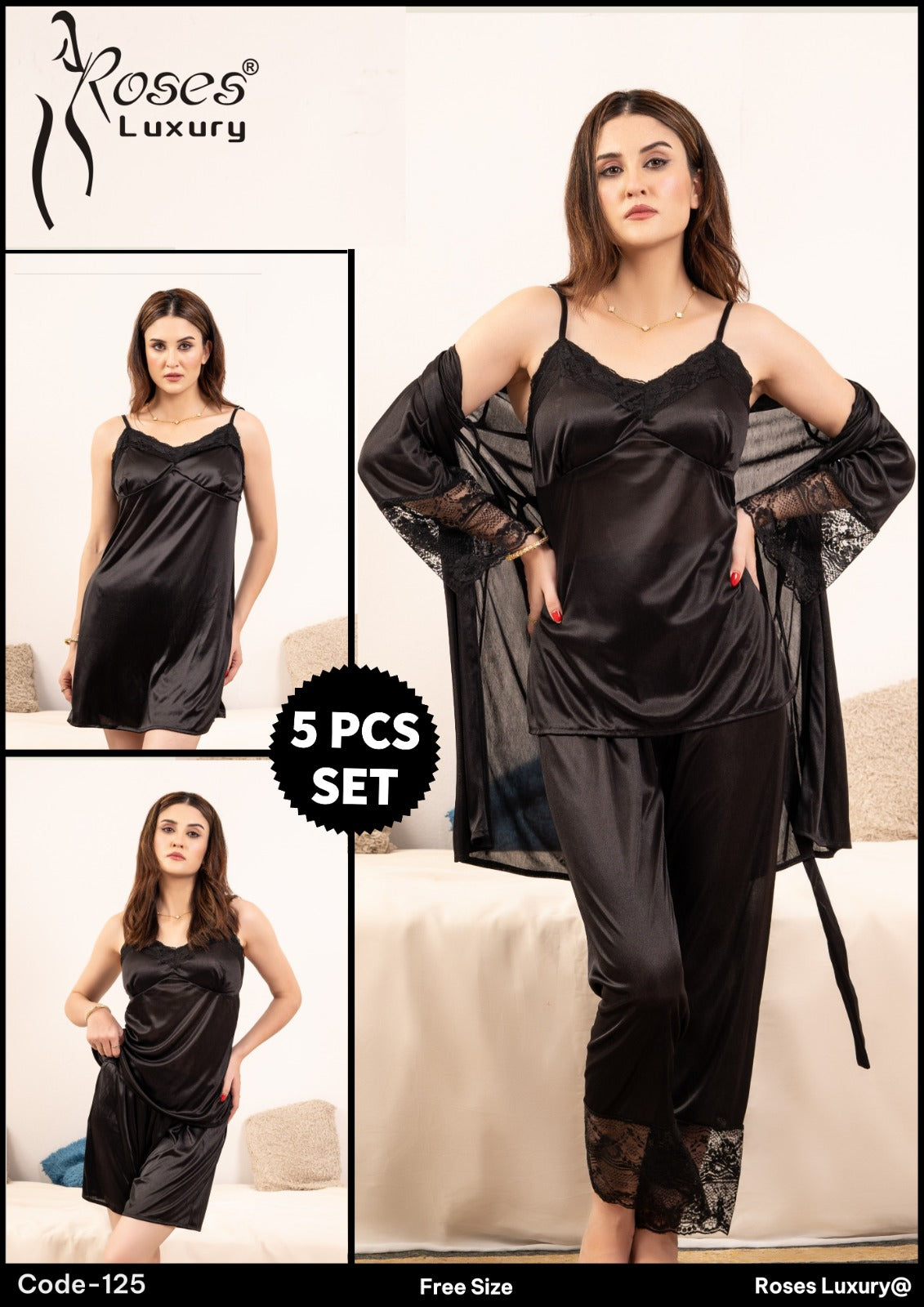 Roses Luxury 5-Piece Nightwear Set - Code 125