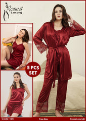 Roses Luxury 5-Piece Nightwear Set - Code 125