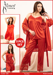 Roses Luxury 5-Piece Nightwear Set - Code 125