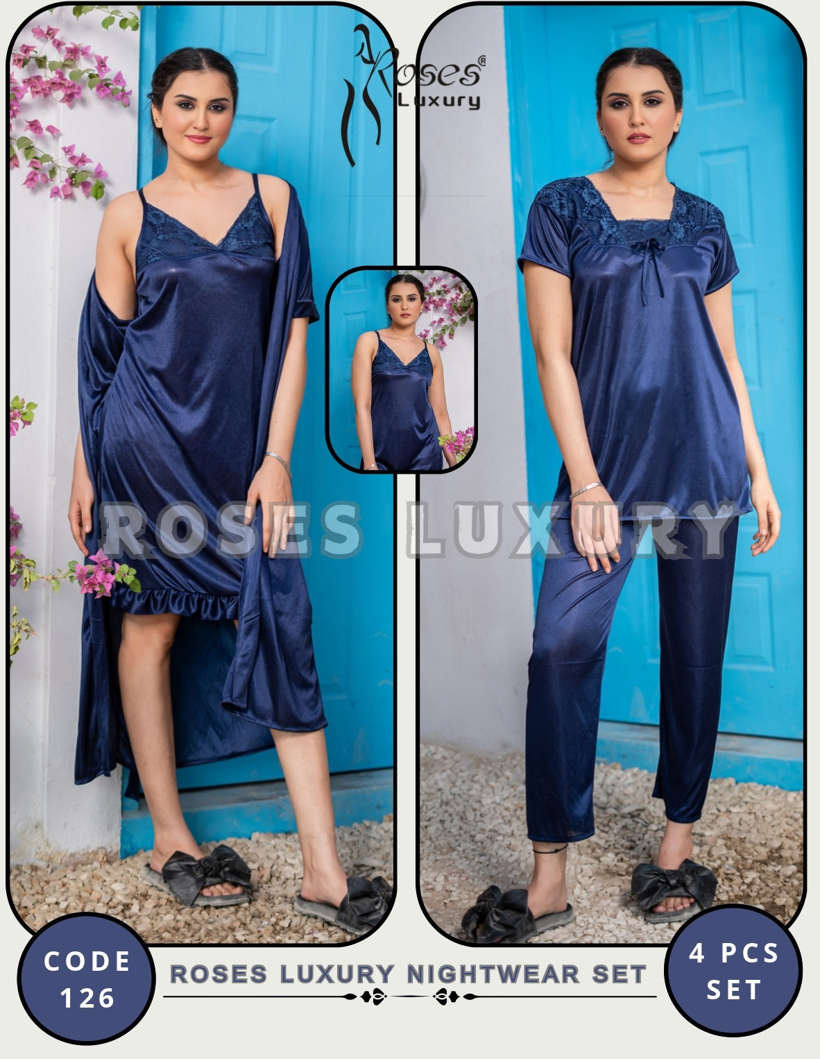 Roses Luxury 4-Piece Nightwear Set - Code 126