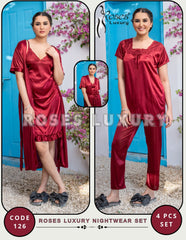 Roses Luxury 4-Piece Nightwear Set - Code 126