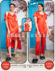 Roses Luxury 4-Piece Nightwear Set - Code 126