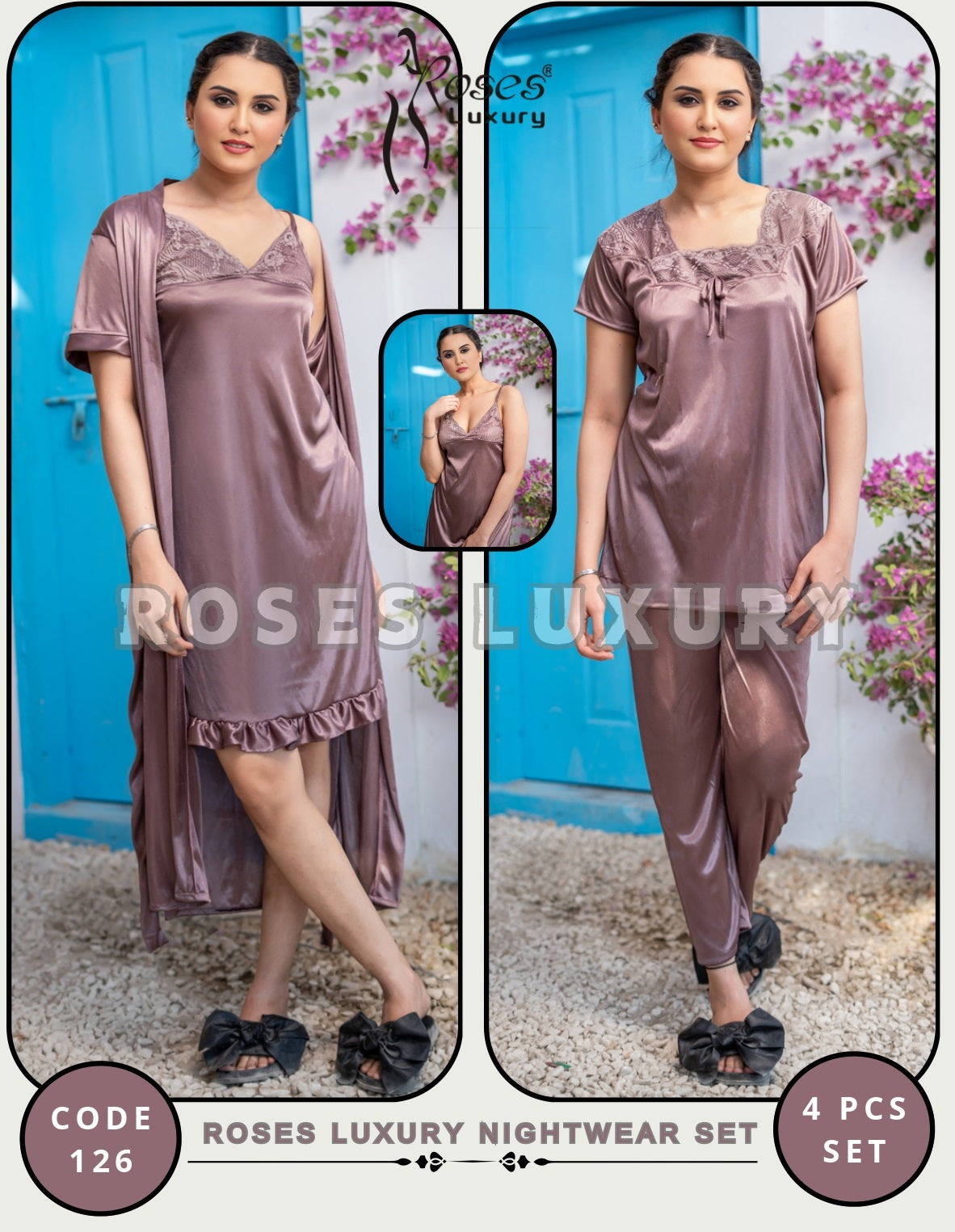 Roses Luxury 4-Piece Nightwear Set - Code 126